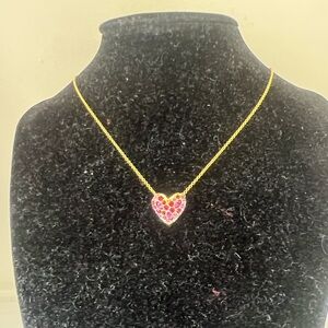 Alexis Bittar Gold Heart Necklace with Red and Pink Accents